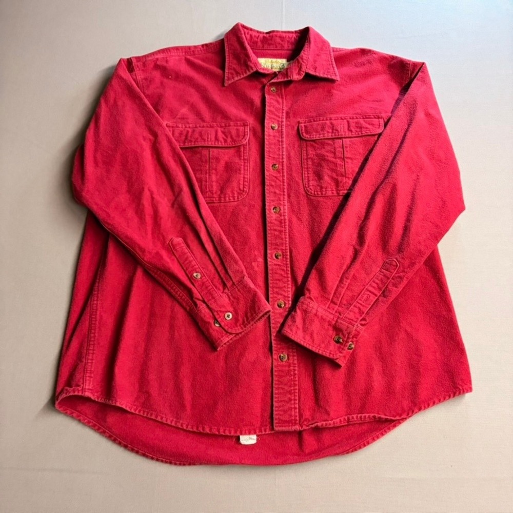 Cabelas Deerskin Soft Chamois Shirt Mens XL Tall Red Heavyweight Cotton Button